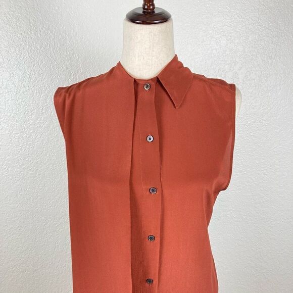 OAK Boutique Brand Silk Button Up Blouse Extended Gun Flap Blouse Oxblood Size S - Picture 3 of 12